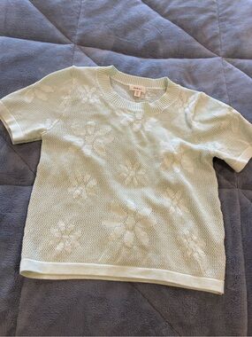 debut Cream Floral Knit Short-Sleeve Top